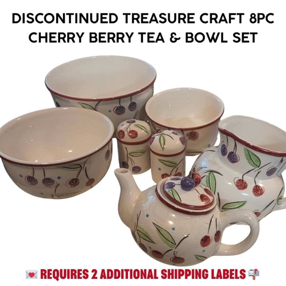 *VINTAGE* TREASURE CRAFT 8PC TEA & BOWL SET • 📬 Requires 2 Addt'l Labels
